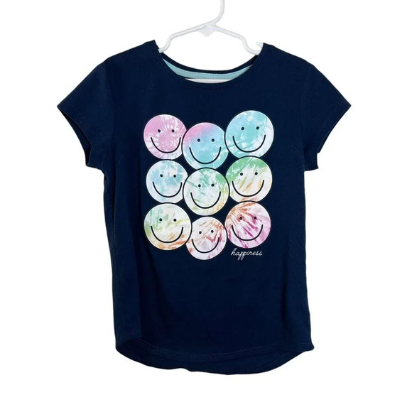 Wonder Nation Girls T Shirt Medium 7/8 Tie Dye Smiley Face Graphic Happiness Top - Picture 1 of 6